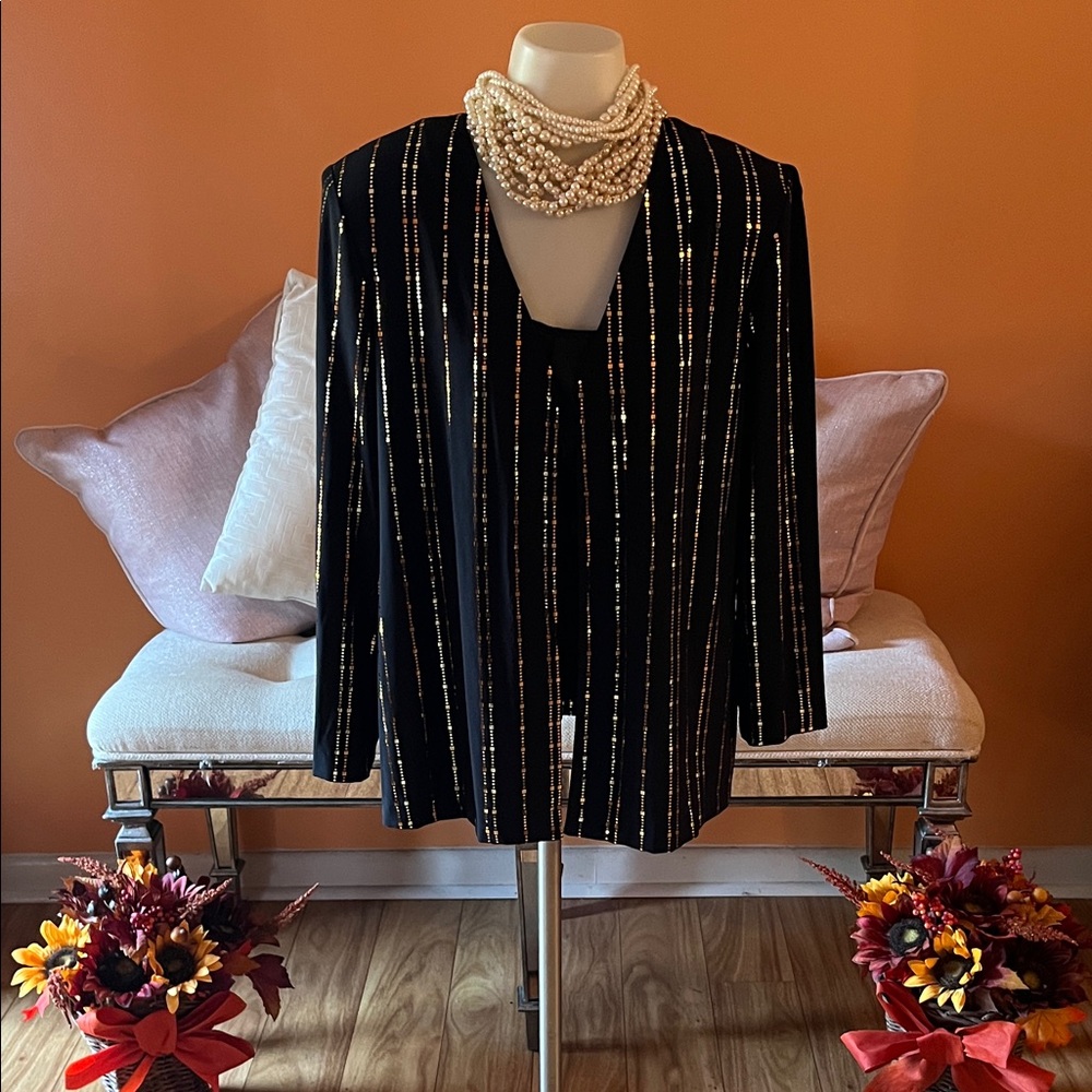 Alex Evenings Black and aaGold Striped Jacket